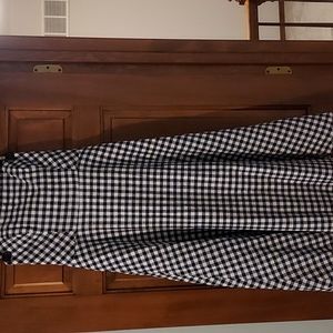 Draper James strapless navy blue and white gingham dress.